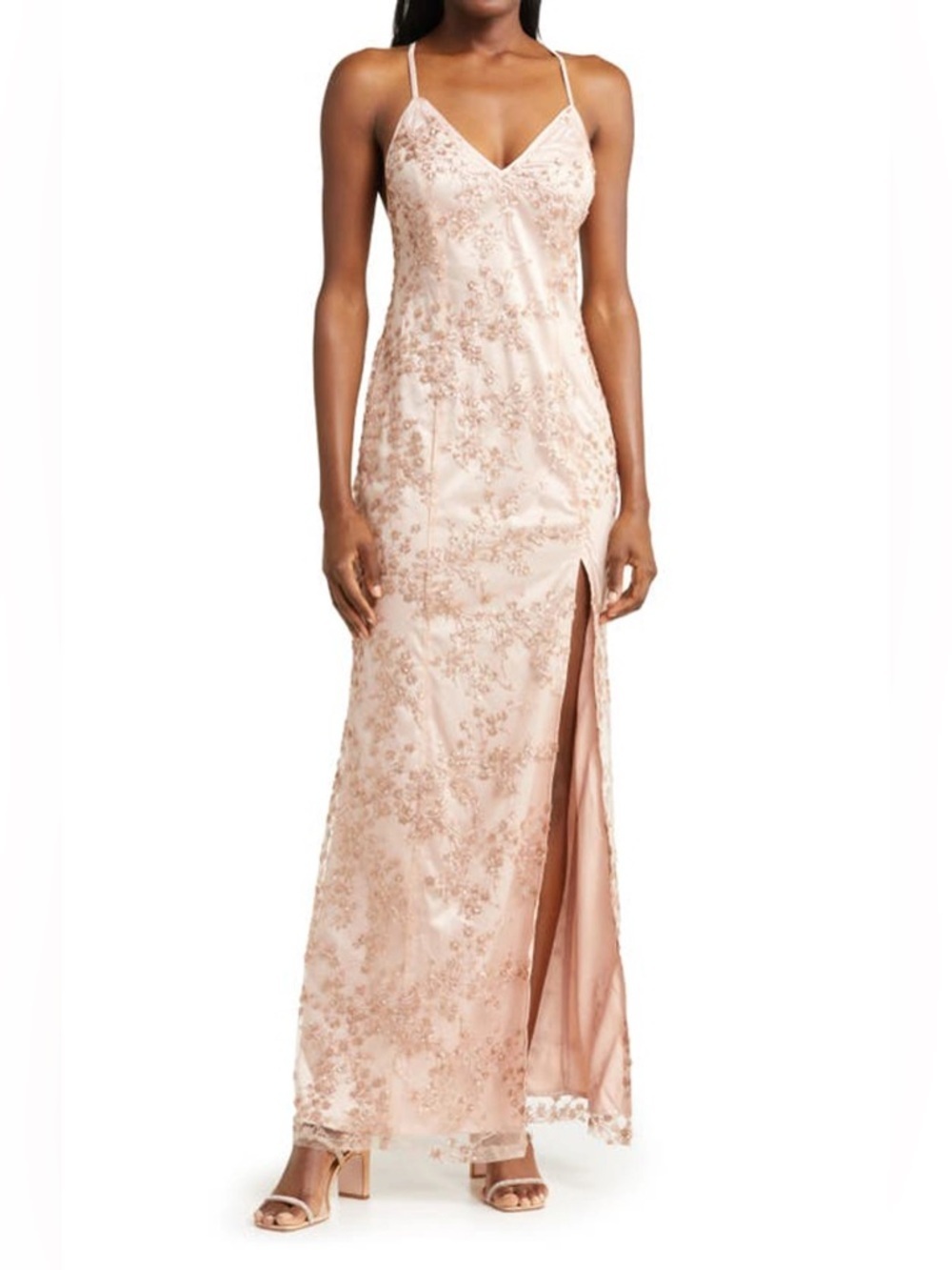 NWT Lulus Blissful Blossoms Blush Pink Sequin Backless Maxi Dress Size Large
